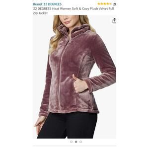 32 Degrees Heat women's Plush Velvet Full Zip Jacket, L, Purple